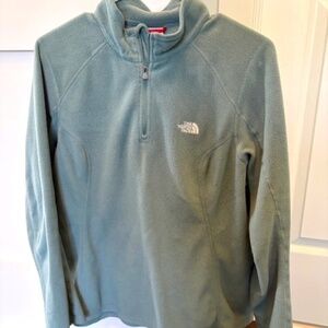 THE NORTH FACE sz L fleece sweater bluegrass teal long sleeves 1/4 front zip